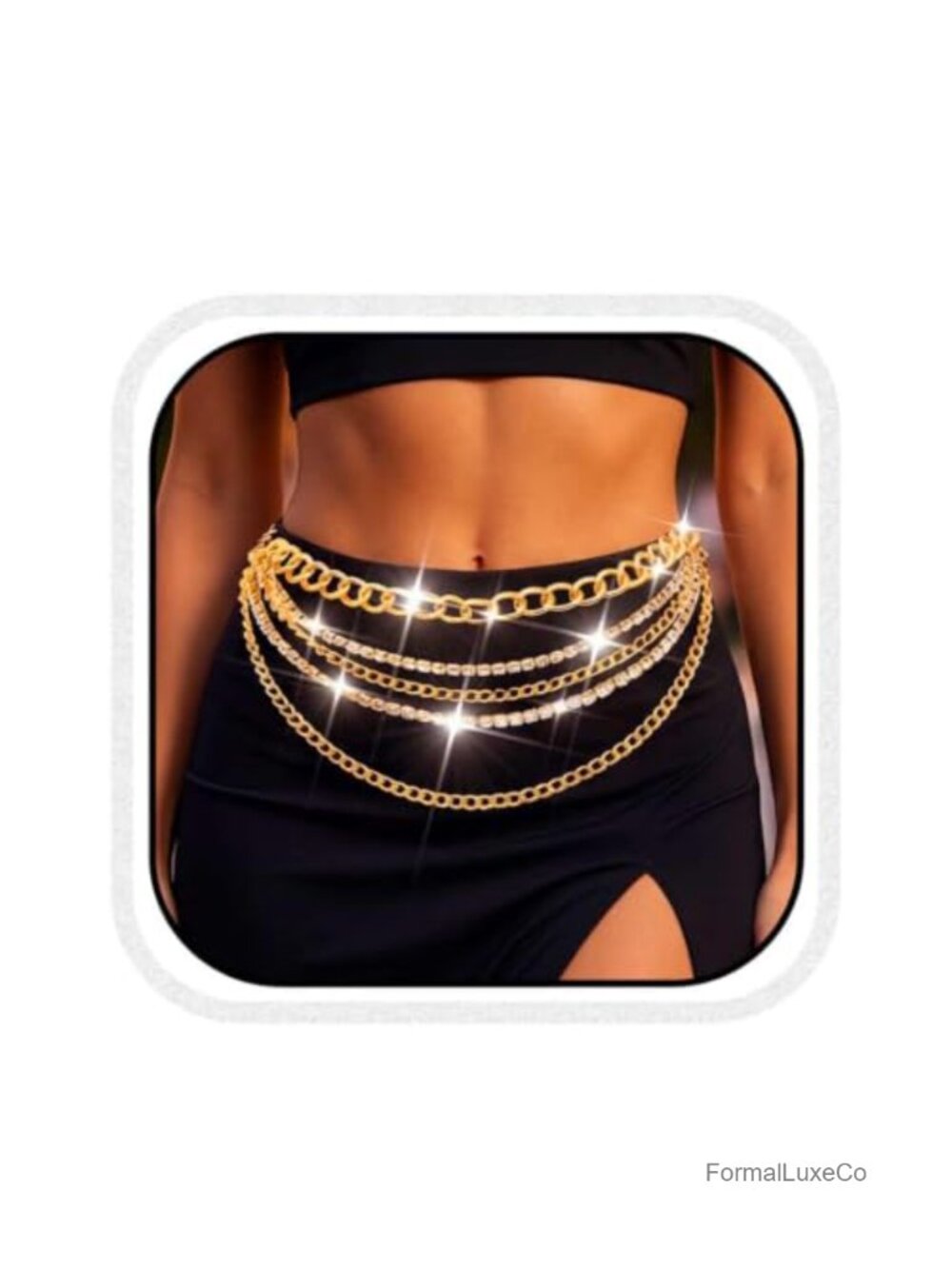 Rhinestone Chain Belt Gold Body Chain Waist Jewelry for Women